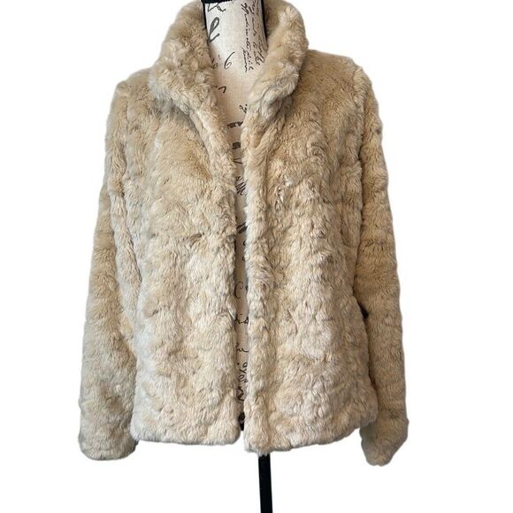 Abercrombie & Fitch Tan Faux Rabbit Fur Super Luxury Coat M - Picture 1 of 11